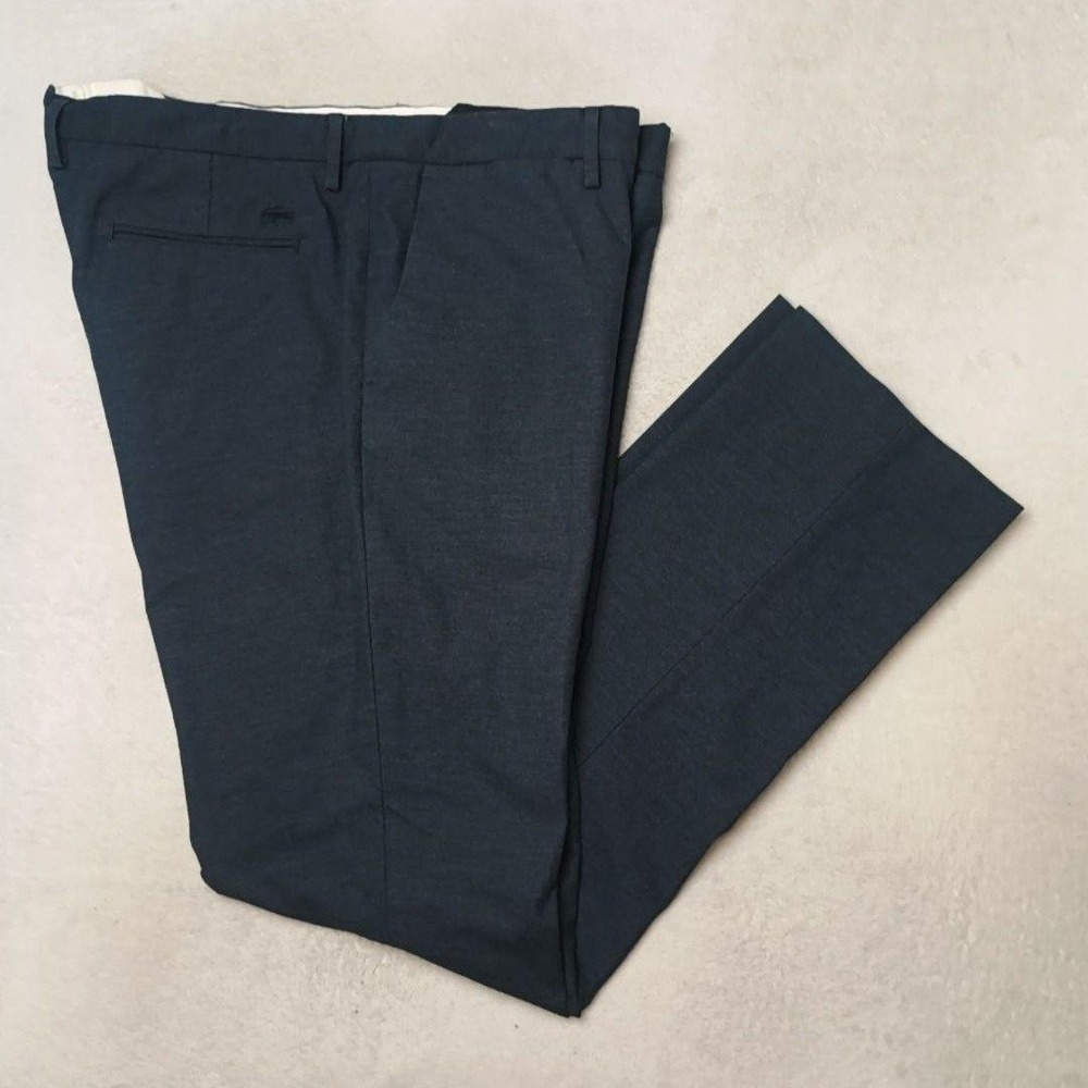 Lacoste Pants Men 40x32 Blue Slim Dress Ponte Stretch Flat Front Cotton Blend